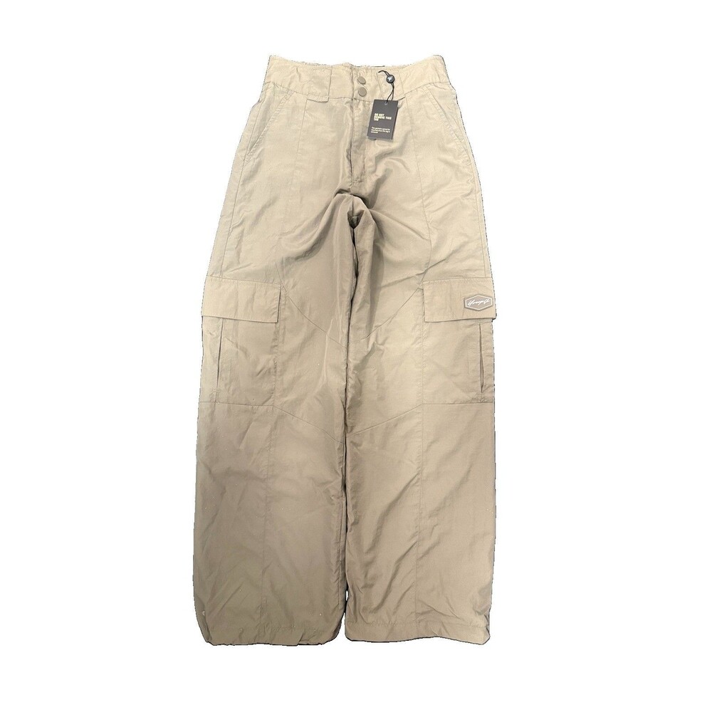 Young LA Womens Retro Cargo Joggers W222 Size Small Beige Pockets Parachute